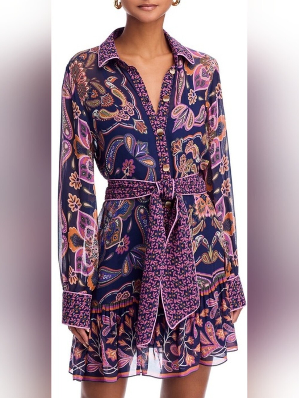FARM Rio Long Sleeve Mini Dress - Navy/Pink/Orange